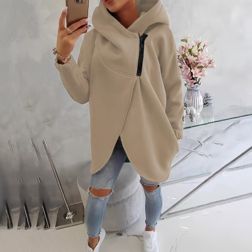 Women's Plus Size Hooded Sweatshirt. Half-zip Fashion Design