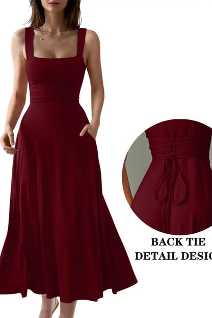 Women's Sleeveless Square Neck A-Line Maxi Dress