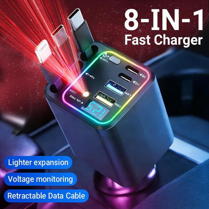 8-in-1 Ultimate Car Charger! Level up your drive with 60W Starlight projection