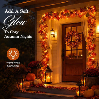 Fall Maple Leaf Lighted Garland For Thanksgiving & Holiday Decor
