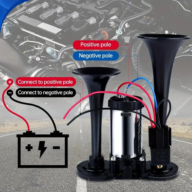 2026 Upgraded 12V Dual Air Horn Kit – Dual Horns with Air Compressor for Cars, Trucks & Boats