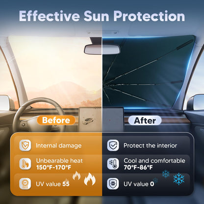 Foldable Windshield Sun Shade Umbrella 55" x 31" ☂️🚗 | Reflective Car Sunshade for Heat Insulation & UV Protection