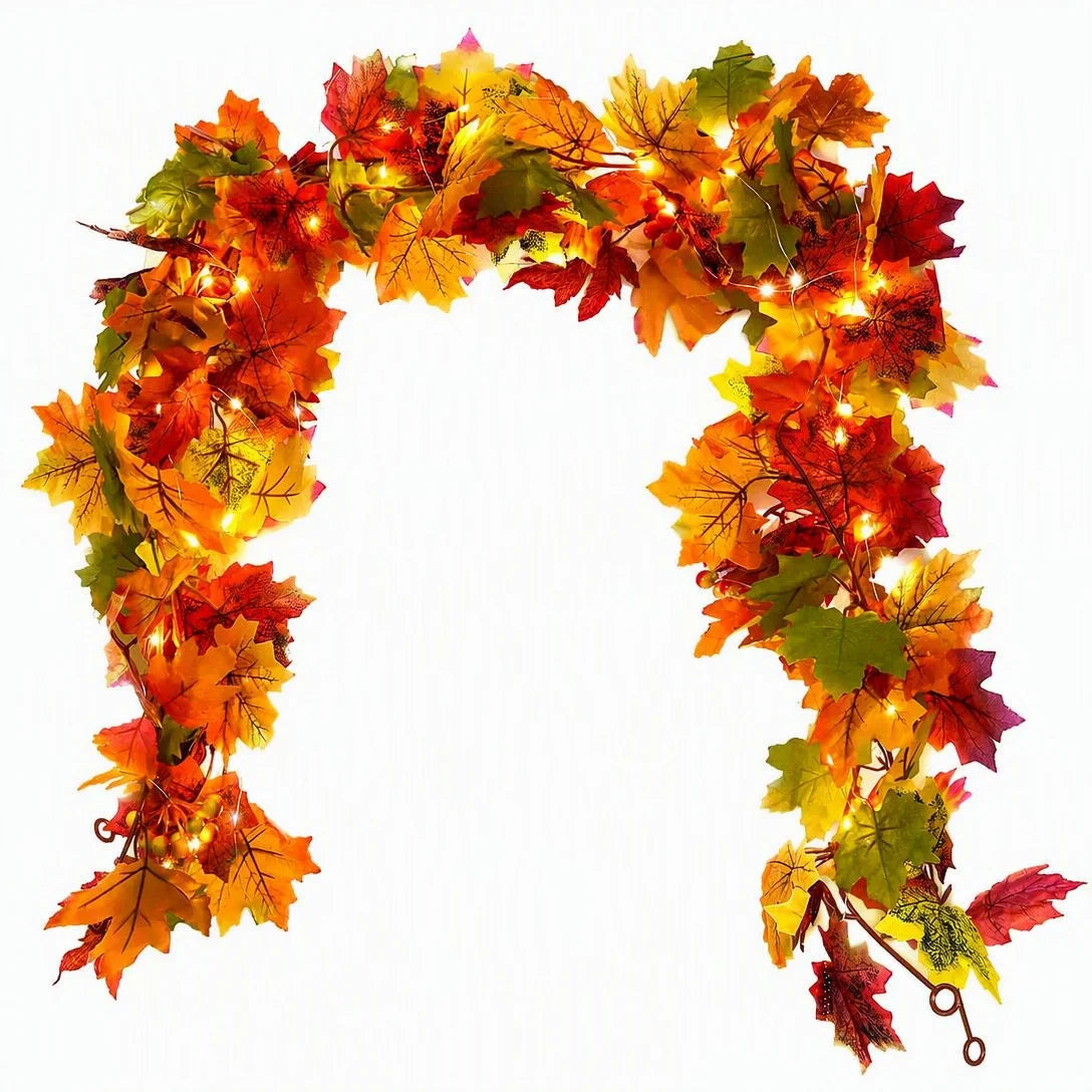 Fall Maple Leaf Lighted Garland For Thanksgiving & Holiday Decor