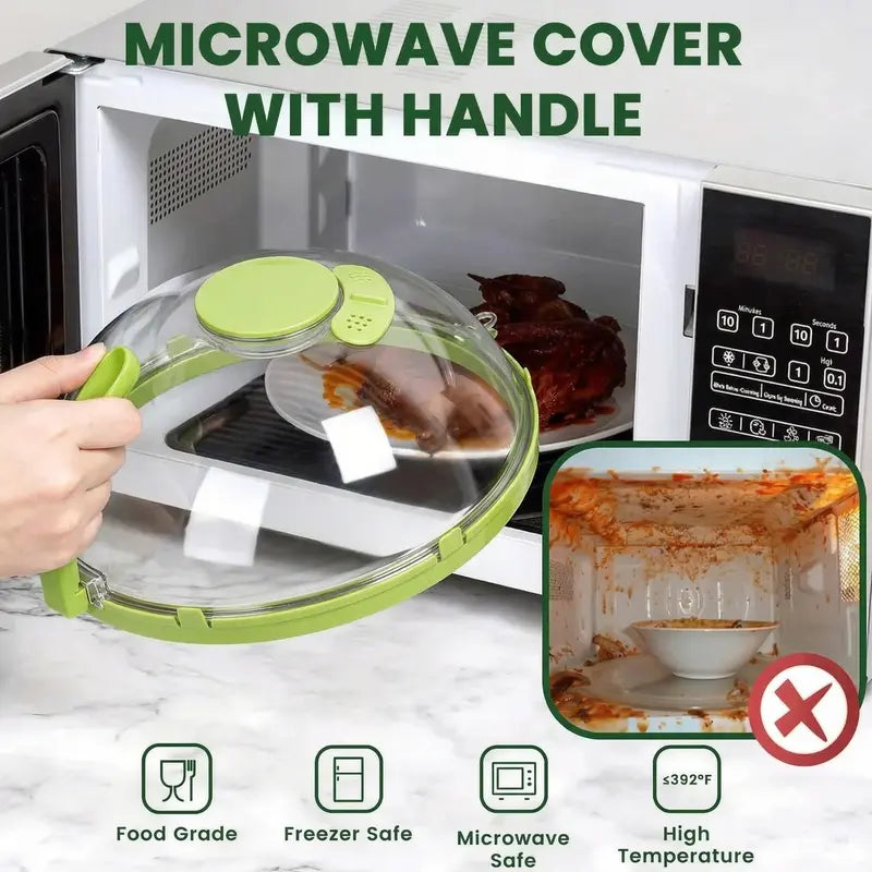 🎁2-in-1 Transparent Microwave Splatter Cover With Handle
