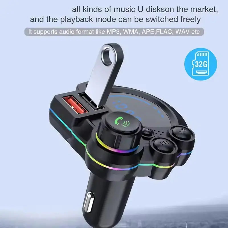 PD 30W Type-C Car Charger & Bluetooth 5.3 FM Transmitter – Fast Charging Wireless MP3 Player with RGB Lights 🚗✨