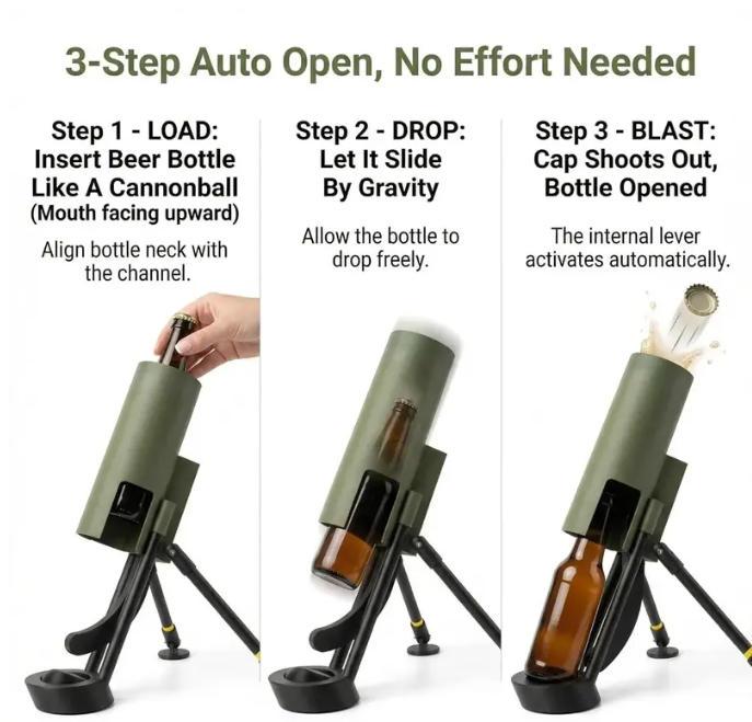 Beer Bottle Mortar Opener – Tactical Cap Launcher & Desktop Beer Opener