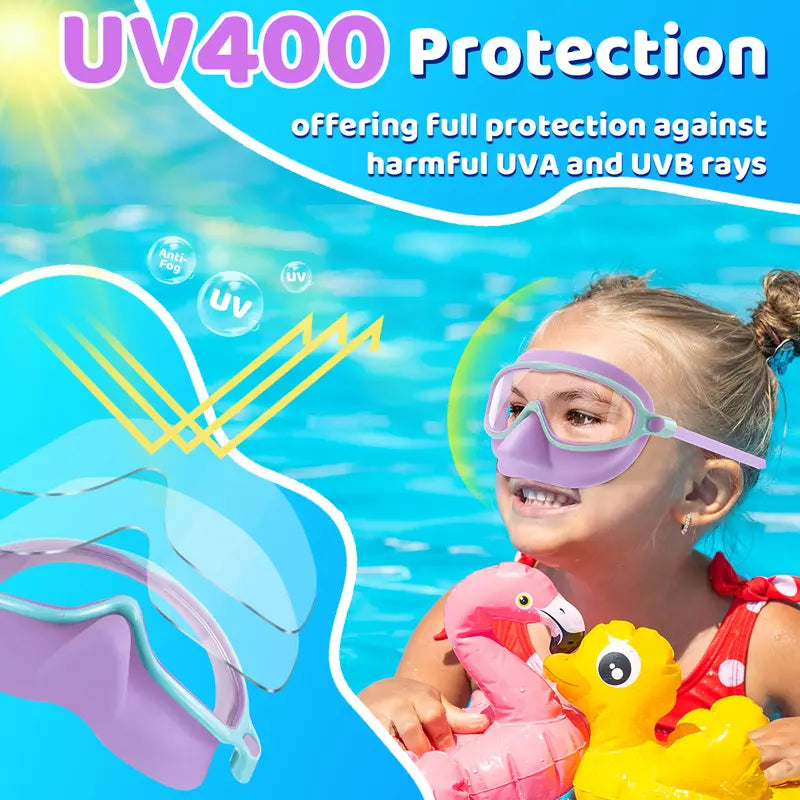 Kids Swim Goggles 2PCS – Anti-Fog UV Protection Swimming Goggles with Nose Cover