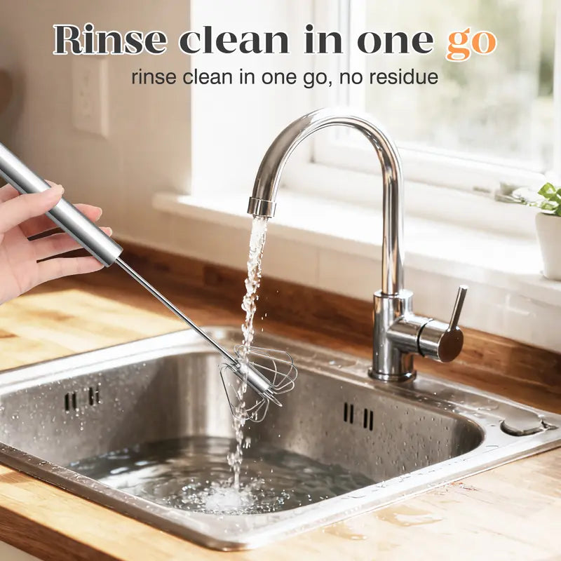 2PCS Stainless Steel Hand-Push Rotary Whisk – Semi-Automatic Egg Beater & Milk Frother