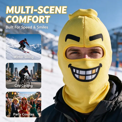 🎁Funny Smiley Face Ski Mask – Lightweight Knit Winter Balaclava for Skiing & Snowboarding