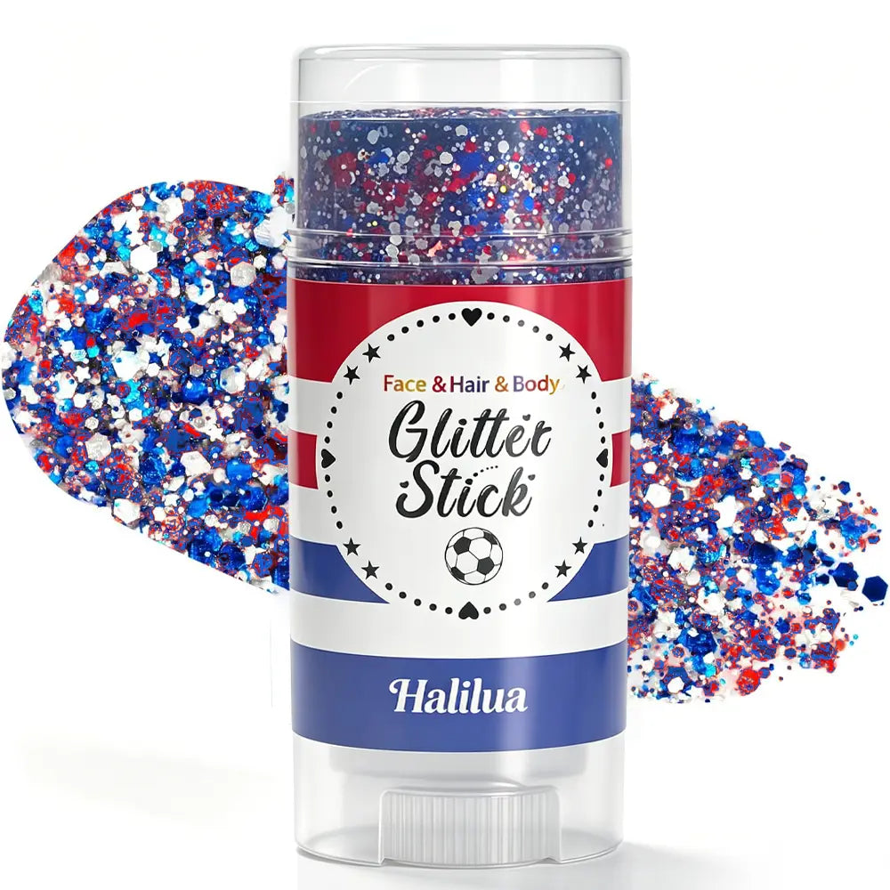 ✨ Self-Adhesive Glitter Stick – Red White & Blue Patriotic Body Makeup for 4th of July & Festivals