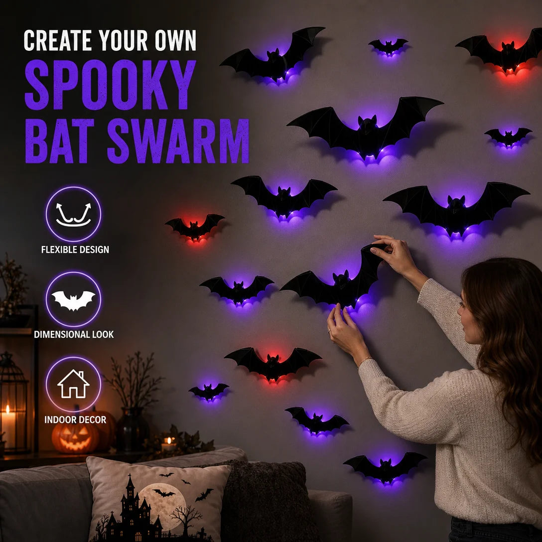3D Bat LED Halloween Wall Decorations With Lights
