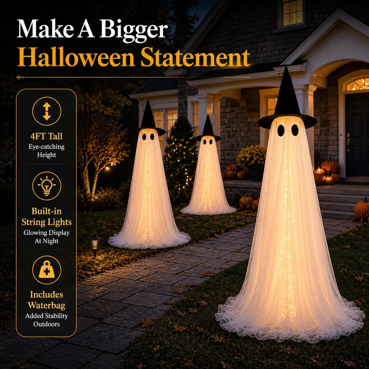 4FT Lighted Halloween Ghost Yard Decorations