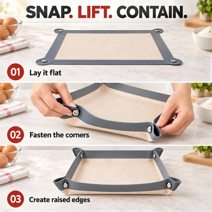🎁Convertible Silicone Baking Mat with Snap Corners – Reusable Non-Stick Baking Tray Liner for Cookies, Bread, Vegetables & Pastry