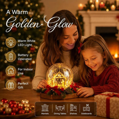 Golden Crackle Glass Christmas LED Table Lamp