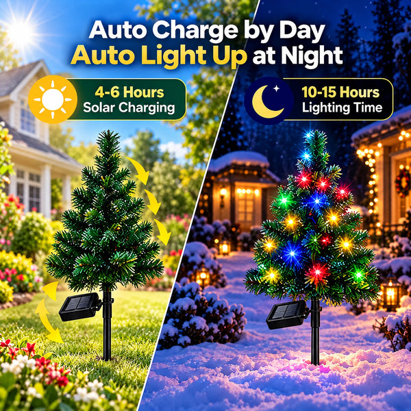 🎁2-Pack Solar Christmas Tree Lights – Colorful LED Outdoor Holiday Decorations