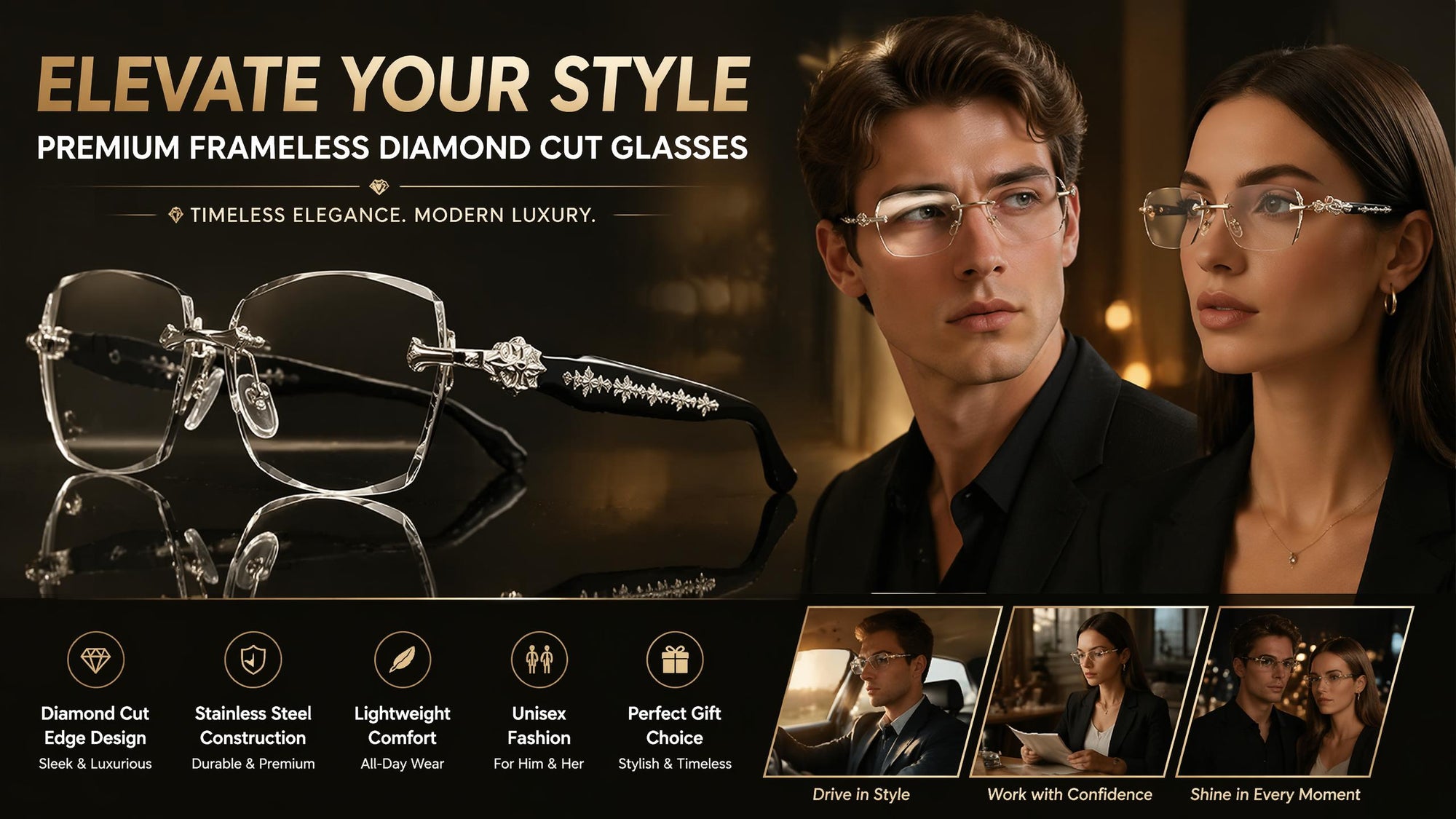 Premium rimless eyewear lifestyle