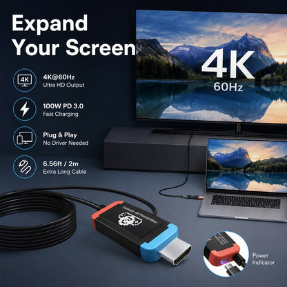 USB-C to HDMI 4K60Hz Adapter with 100W PD Charging