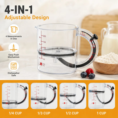 Adjustable 4-in-1 Measuring Cup with Dual Scale