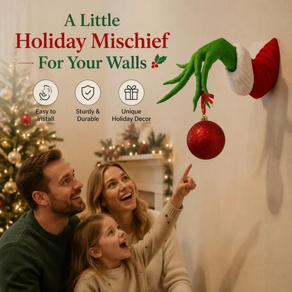 Playful Green Hand Christmas Ornament Wall Decor