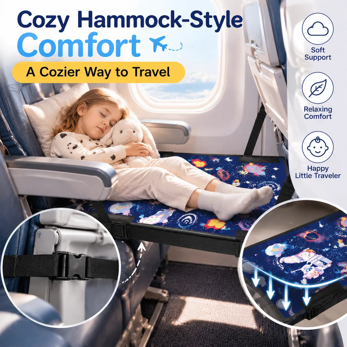 🎁Kids Airplane Seat Extender – Portable Travel Hammock Bed with Adjustable Straps & Foot Support for Toddlers and Long-Haul Flights