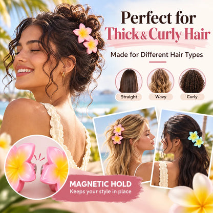 🎁Flower Hair Clips for Women, Strong Hold No-Slip Hair Accessories, Seamless Magnetic Clasp, Stylish Hawaiian Flower Hair Barrettes for Thick & Curly Hair
