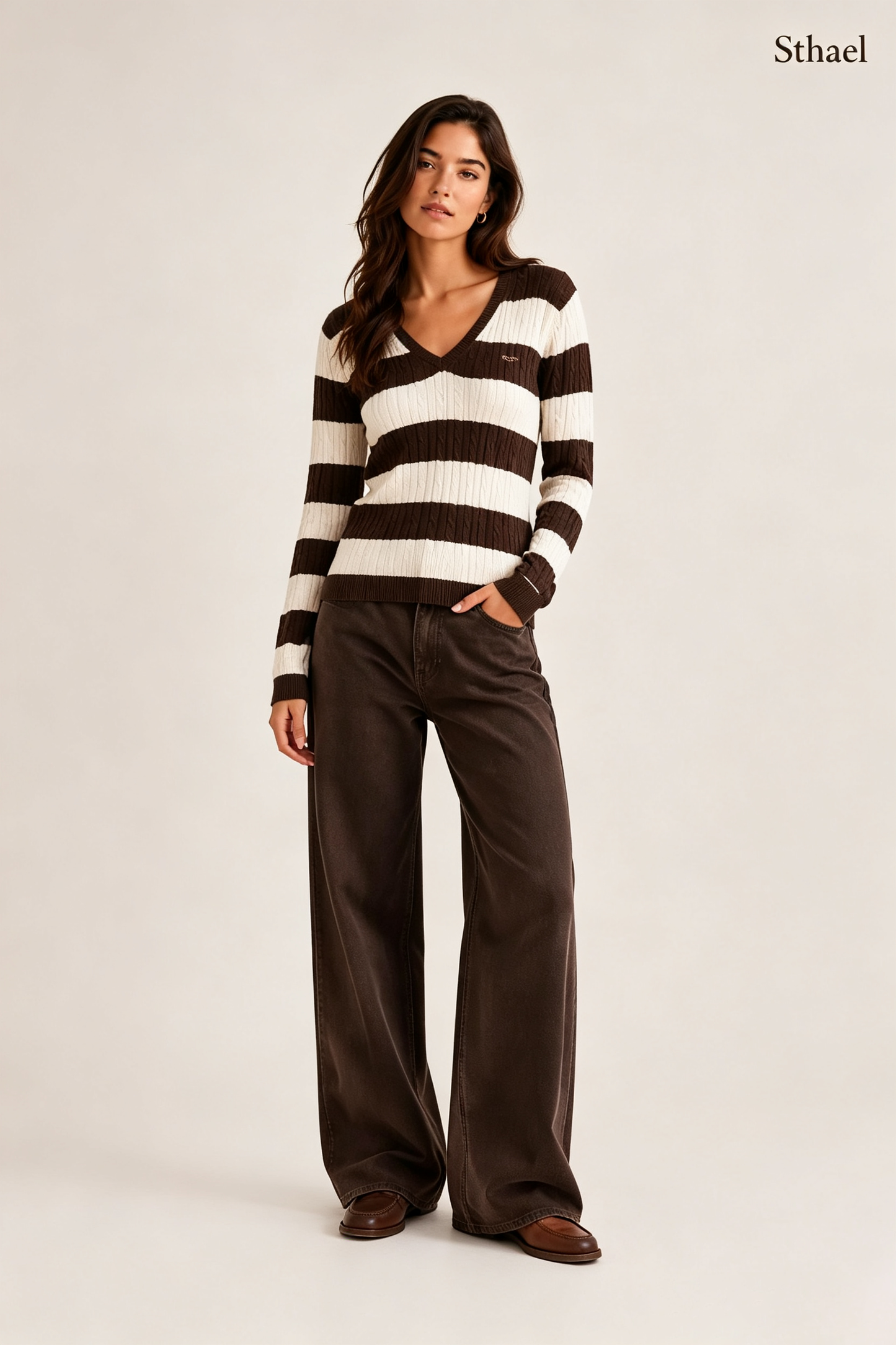 Women’s Slim-Fit Cable Knit V-Neck Sweater