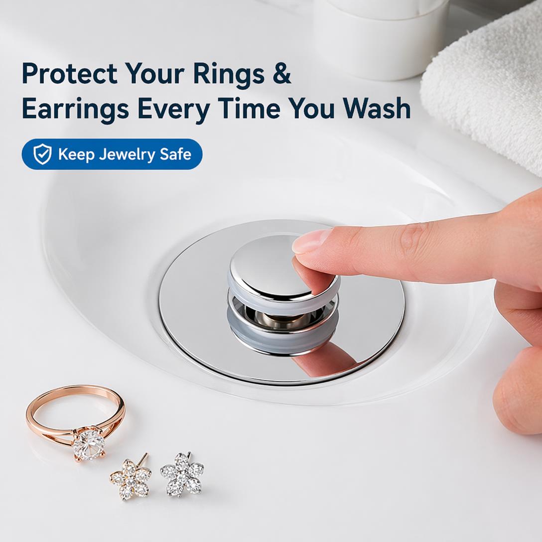 Universal 3-in-1 Bathroom Sink Drain Stopper with Removable Filter Basket