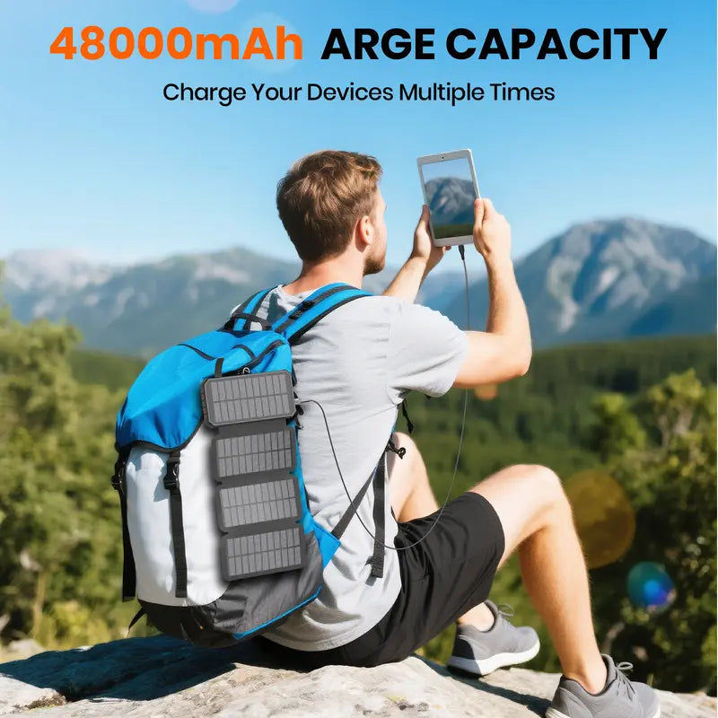 🎁48000mAh Solar Power Bank with Wireless Charging &amp; Built-In Cables