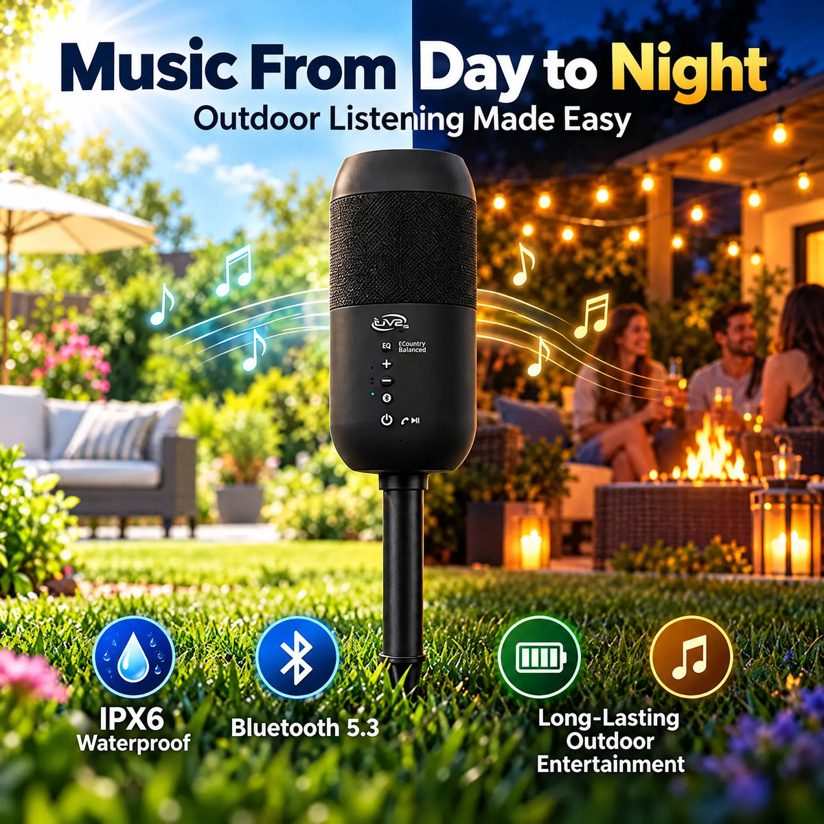 🎁Solar Powered Outdoor Bluetooth Speaker – 360° Sound, IPX6 Waterproof