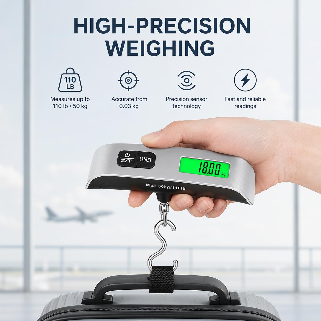 Portable Digital Hanging Luggage Scale with Backlit LCD Display