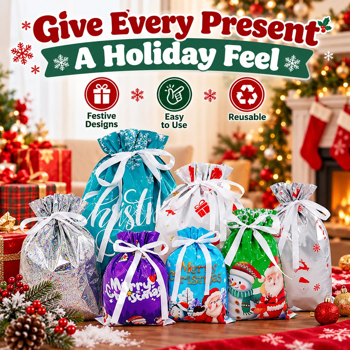 🎁21-Piece Christmas Drawstring Gift Bag Set