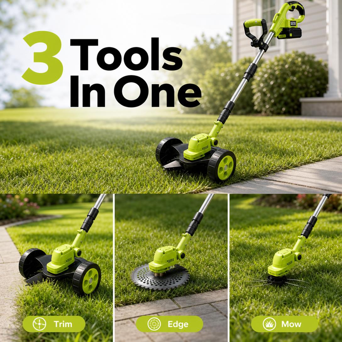 🌿21V Cordless 3-in-1 Grass Trimmer, Edger & Mini Mower