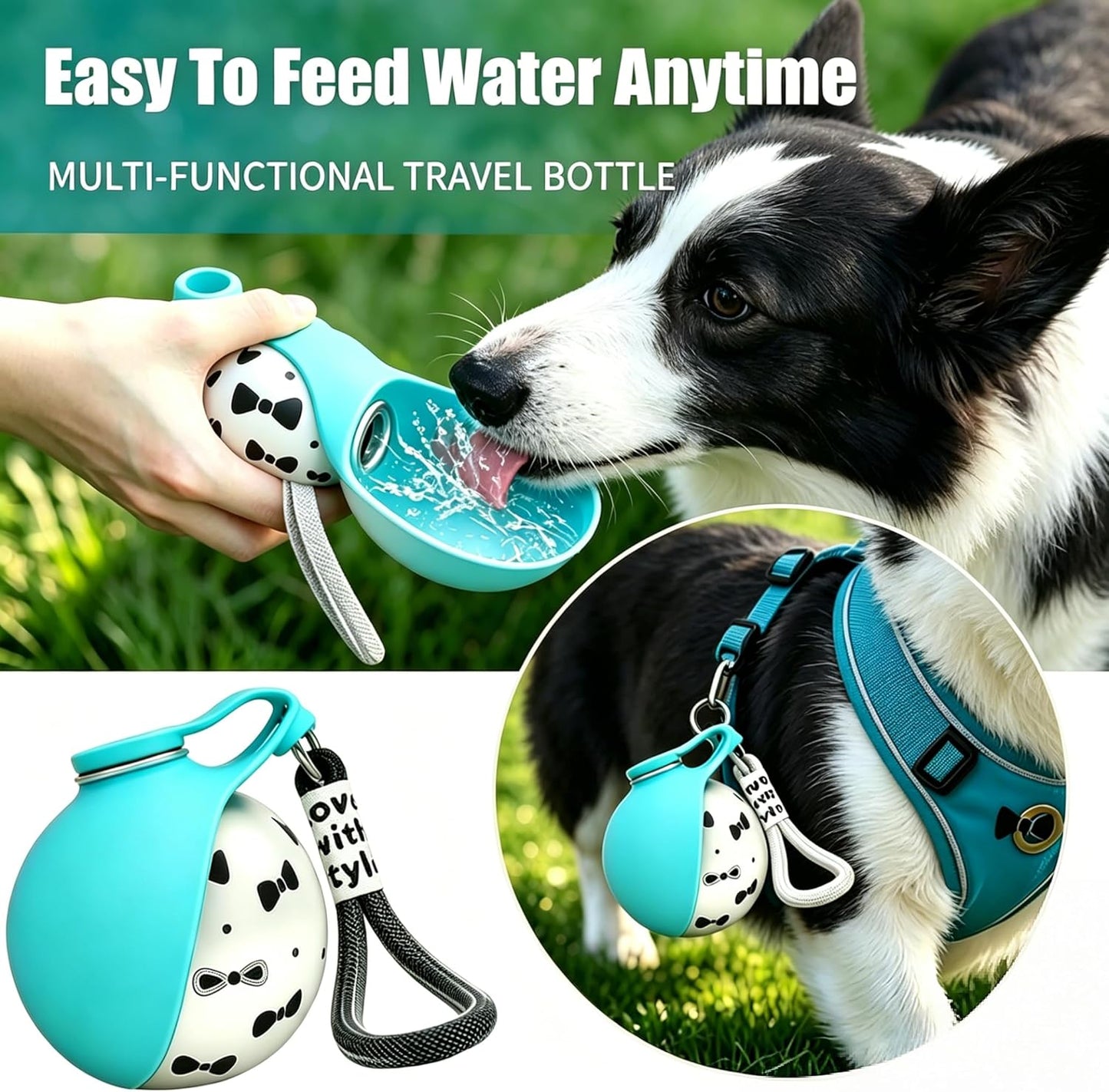 Stainless Steel Dog Water Bottle with Drinking Bowl