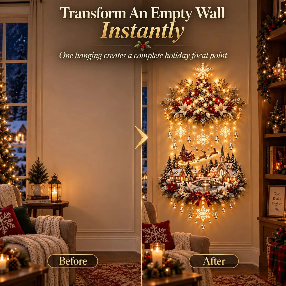 🎁Illuminated Christmas Tree &amp; Snowy Village Wall Hanging