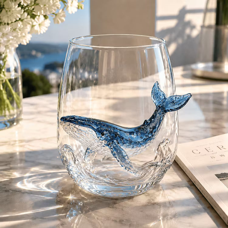 Hand-Blown Blue-Ringed Octopus Glass – 3D Artisan Borosilicate Cocktail Tumbler, 12oz Coastal Drinkware