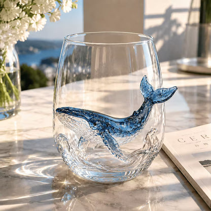 Hand-Blown Blue-Ringed Octopus Glass – 3D Artisan Borosilicate Cocktail Tumbler, 12oz Coastal Drinkware