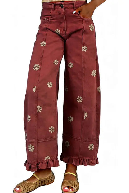 Women’s Printed Wide Leg Barrel Jeans With Y2K Style