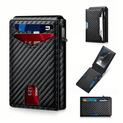 💥🎁 Slim Wallet for Men with Pop-Up Aluminum Case. RFID Blocking  Minimalist Leather Bifold Card Holder