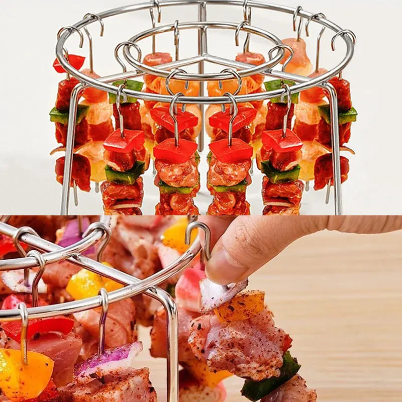 2-Pack Air Fryer Skewer Rack – Stainless Steel Round Grill Rack with 24 Skewers for Air Fryers