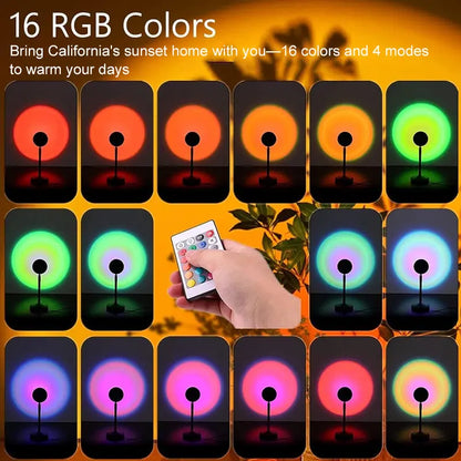 Sunset Lamp Projector Light – 16 RGB Colors, 180° Rotation & Remote Control
