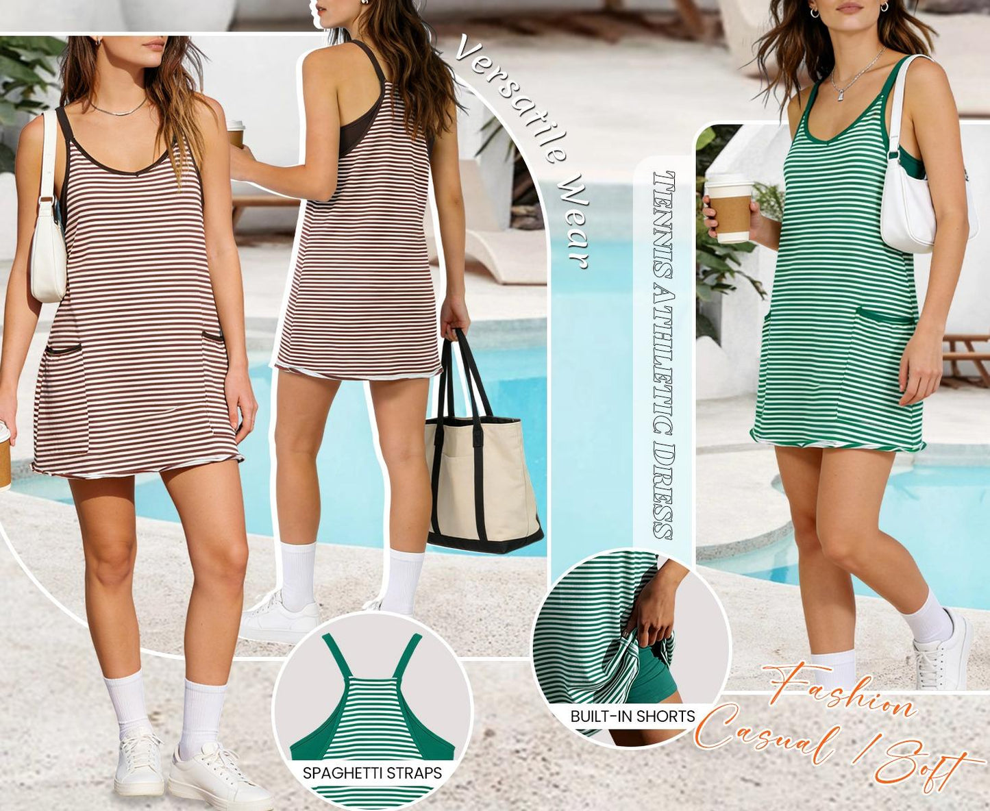 👗 Tanming Women’s Summer Athletic Mini Dress – Sleeveless V-Neck Striped Tennis Dress with Built-In Shorts ☀️🎾