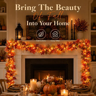 Fall Maple Leaf Lighted Garland For Thanksgiving & Holiday Decor