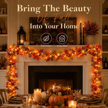 Fall Maple Leaf Lighted Garland For Thanksgiving & Holiday Decor