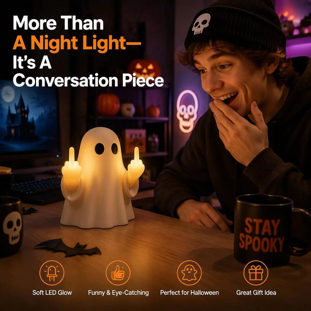 Funny Middle Finger Ghost Halloween LED Night Light