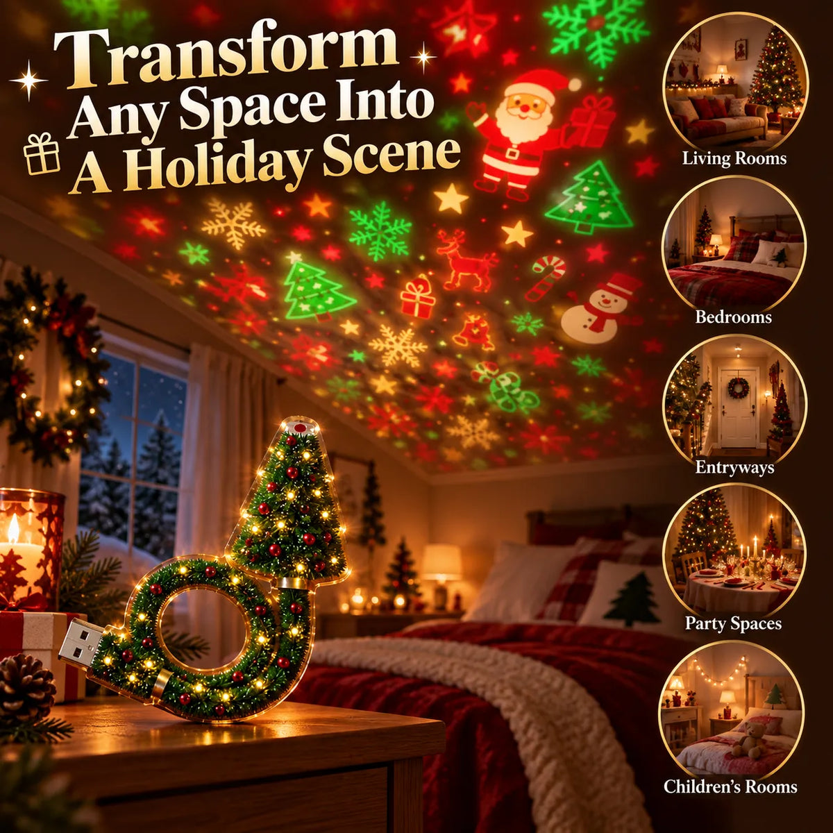 Christmas Ceiling Projection Light – 6 Magical Holiday Designs In One Lamp