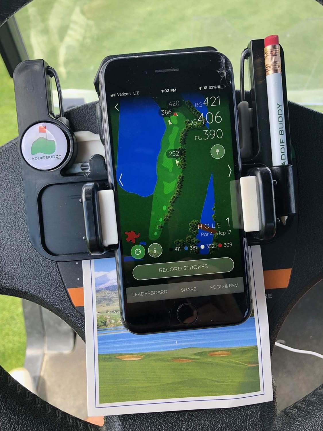 Golf Cart Steering Wheel Phone Holder – Universal Phone & Scorecard Mount for Golf Carts ⛳📱