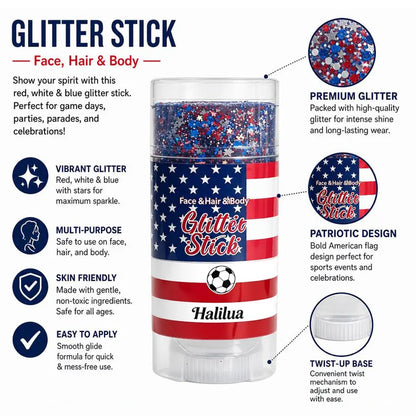✨ Self-Adhesive Glitter Stick – Red White & Blue Patriotic Body Makeup for 4th of July & Festivals