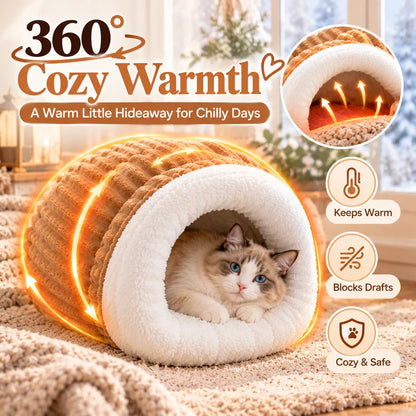 🎁Cozy Cave Pet Bed – Warm Plush Burrow Bed for Cats & Small Dogs, Soft Tunnel Hideaway for All-Season Comfort