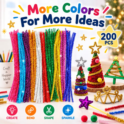 🎁200pcs Mixed Color Glitter Pipe Cleaners For DIY Crafts