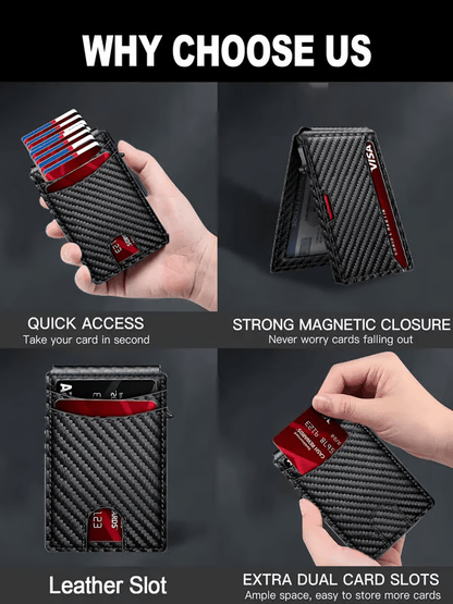 💥🎁 Slim Wallet for Men with Pop-Up Aluminum Case. RFID Blocking  Minimalist Leather Bifold Card Holder